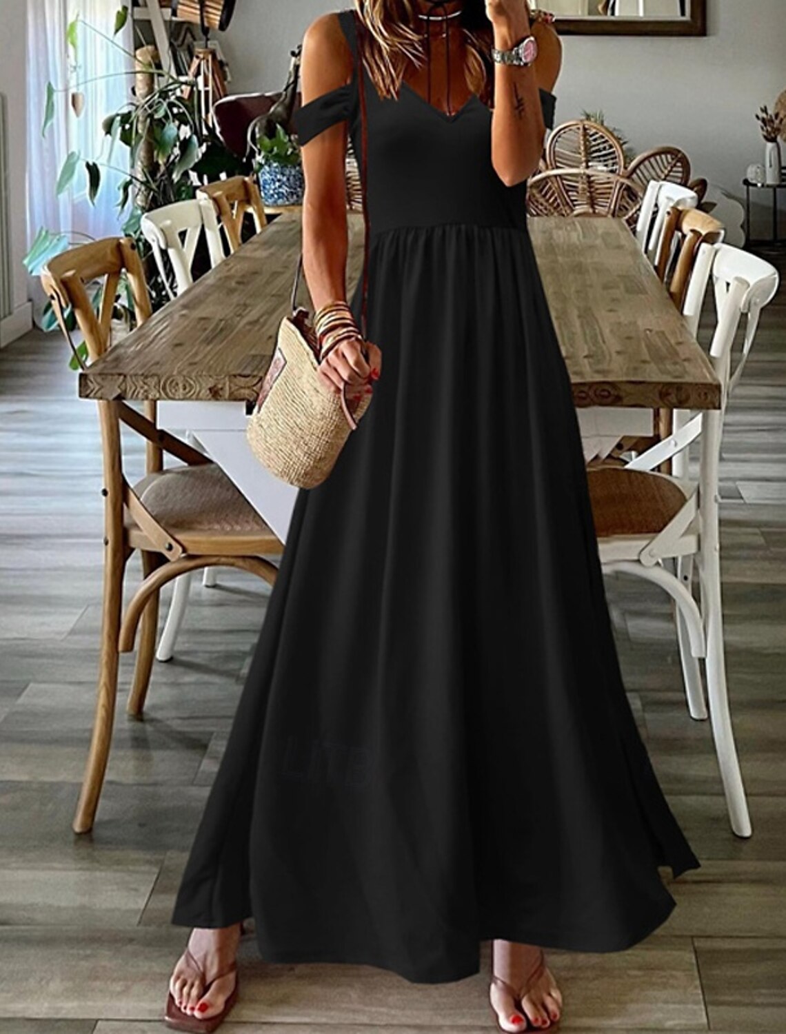 Women's Long Dress Maxi Dress Casual Dress Swing Dress Fashion Outdoor Party Holiday Regular Fit Plain Sleeveless V Neck Black Red Green Summer