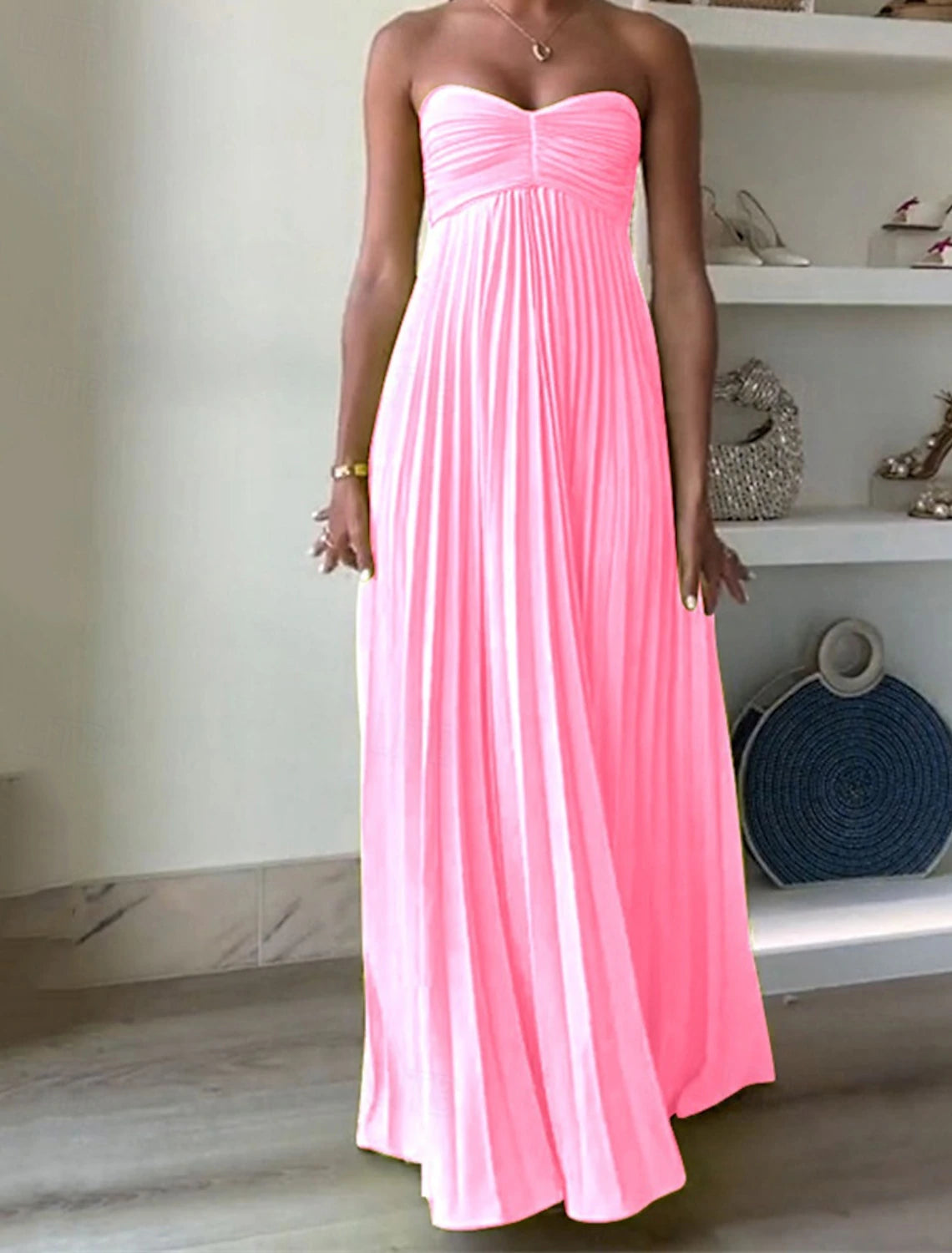 Women's Long Dress Maxi Dress Casual Dress Swing Dress Fashion Outdoor Party Evening Party Regular Fit Plain Sleeveless Strapless Yellow Pink Blue Summer