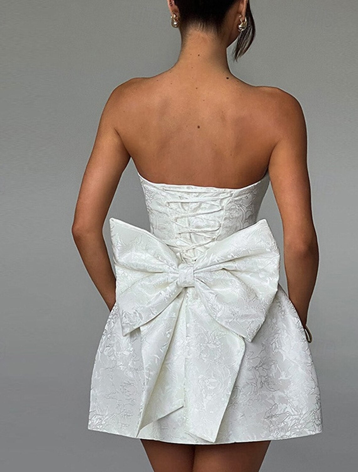 Women's Mini Dress White Dress Graduation Dress Party Dress Fashion Birthday Graduation Cocktail Party Regular Fit Plain Sleeveless Strapless Light Pink White Summer