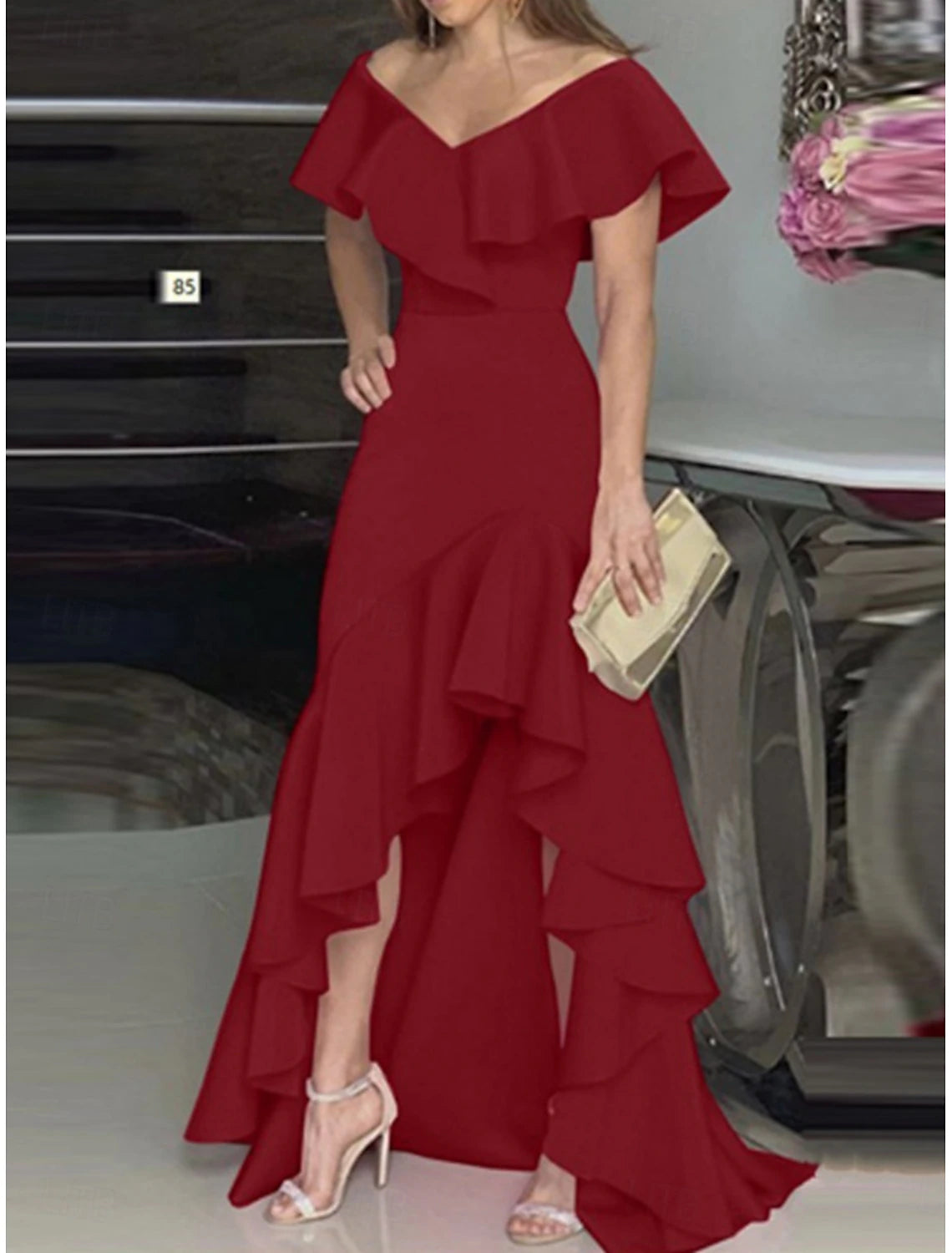 Kentucky Derby Women's Maxi Dress A Line Dress Summer Dress Puff Sleeve Dress Elegant Semi Formal Wedding Guest Engagement Cocktail Party Regular Fit Graphic Sleeveless V Neck Black Wine Blue Fuchsia