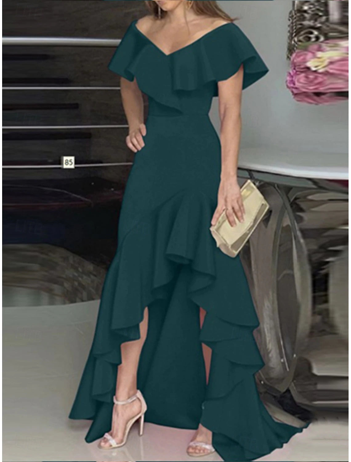 Kentucky Derby Women's Maxi Dress A Line Dress Summer Dress Puff Sleeve Dress Elegant Semi Formal Wedding Guest Engagement Cocktail Party Regular Fit Graphic Sleeveless V Neck Black Wine Blue Fuchsia