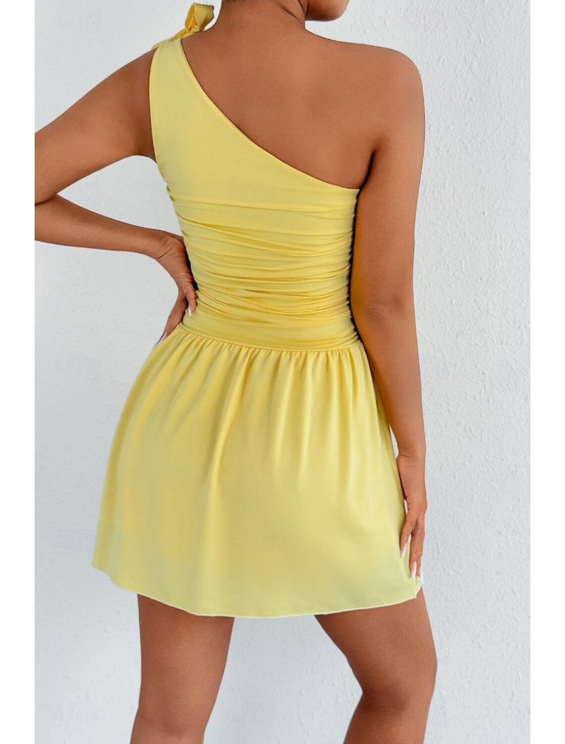Women's Mini Dress Graduation Dress Party Dress Fashion Outdoor Holiday Graduation Regular Fit Plain Sleeveless One Shoulder Light Yellow Summer