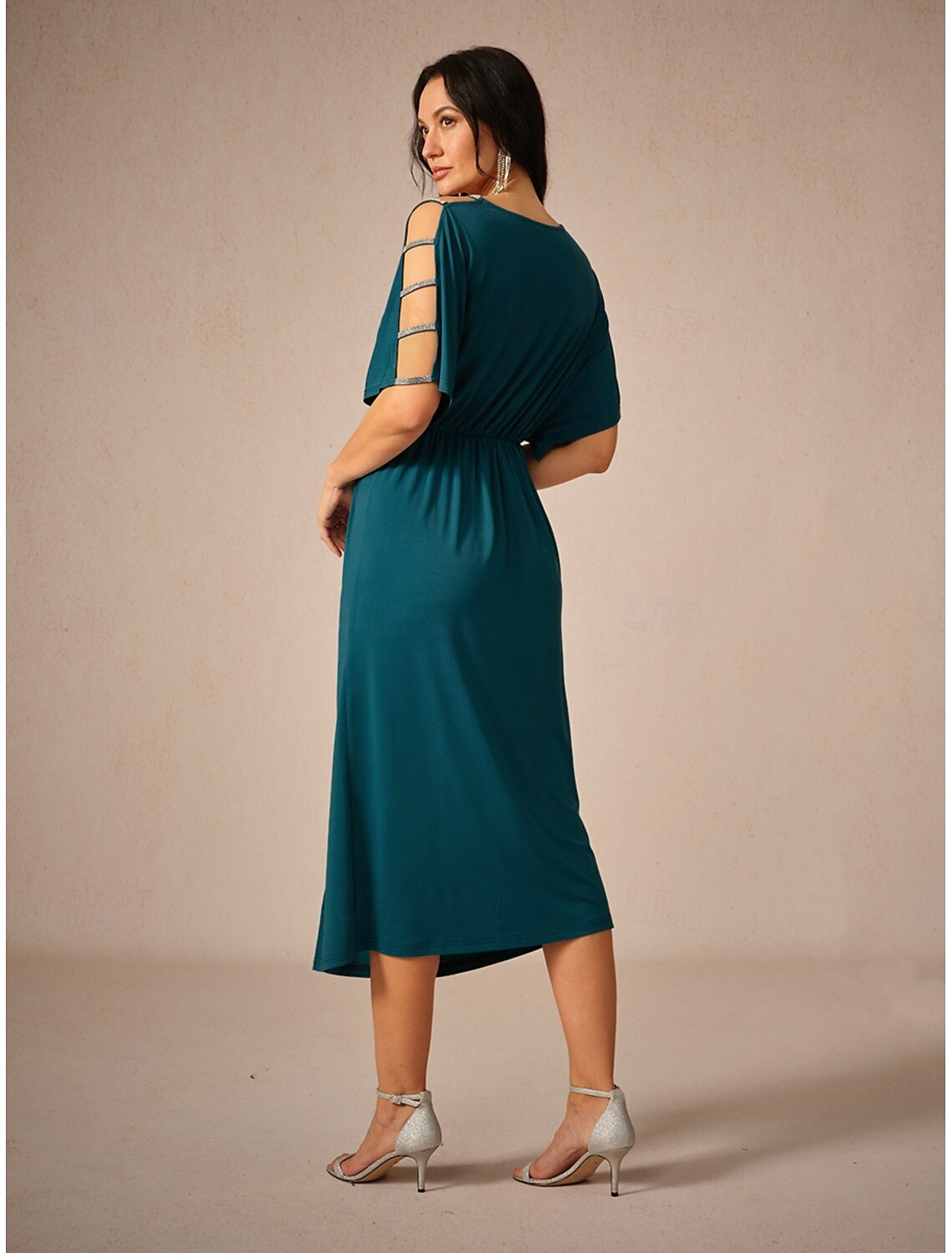 Women's Midi Dress Knit Dress Elegant Stylish Party Date Regular Fit Solid Color Short Sleeve V Neck Ink Blue Summer