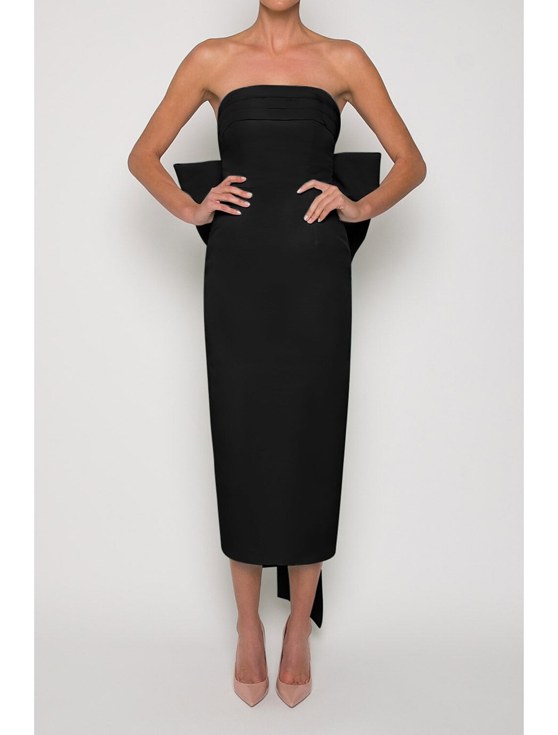 Sheath Cocktail Dresses Party Dress Wedding Guest Engagement Tea Length Sleeveless Strapless Fall Wedding Reception Satin with Bow(s) Derby Dresses