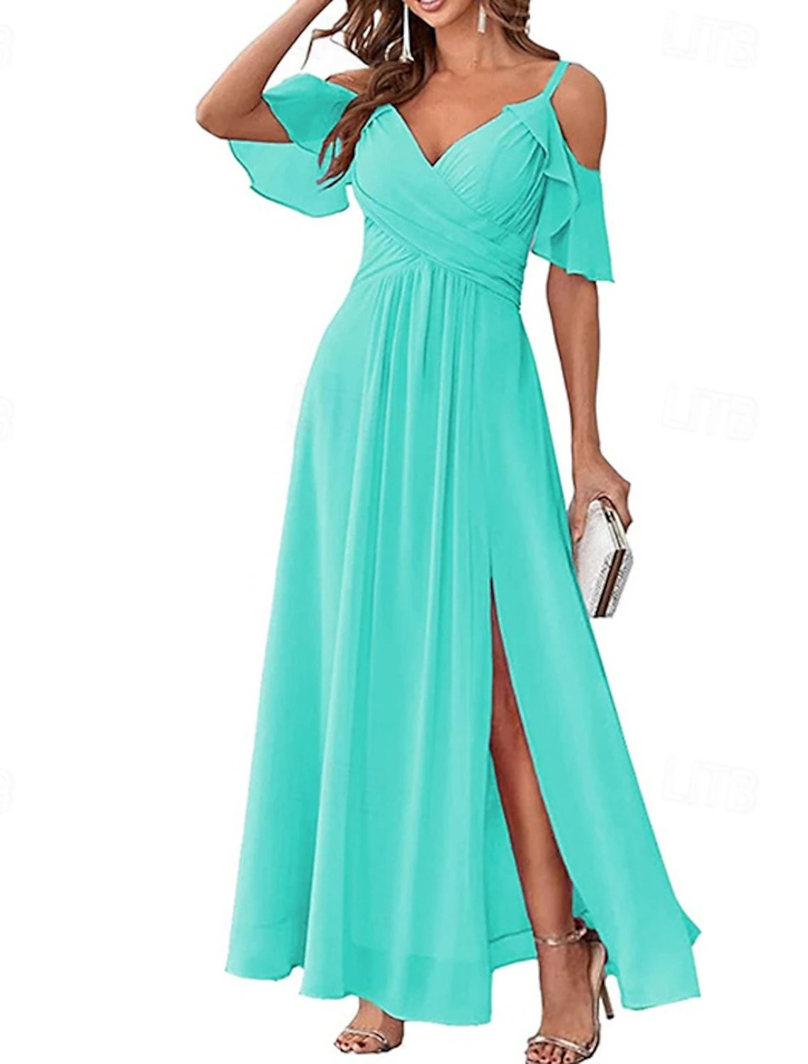 Women's Long Dress Maxi Dress Prom Dress Party Dress Cocktail Dress Fashion Party Special Occasion Date Regular Fit Plain Short Sleeve V Neck Yellow Light Green Blue Green Summer