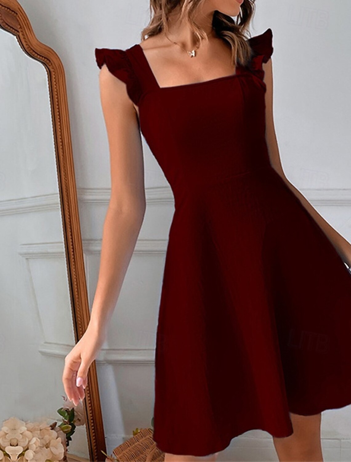 Women's Mini Dress Casual Dress Summer Dress Fashion Butterfly Sleeve Outdoor Party Holiday Regular Fit Plain Sleeveless Square Neck Black Burgundy Blue Summer Spring