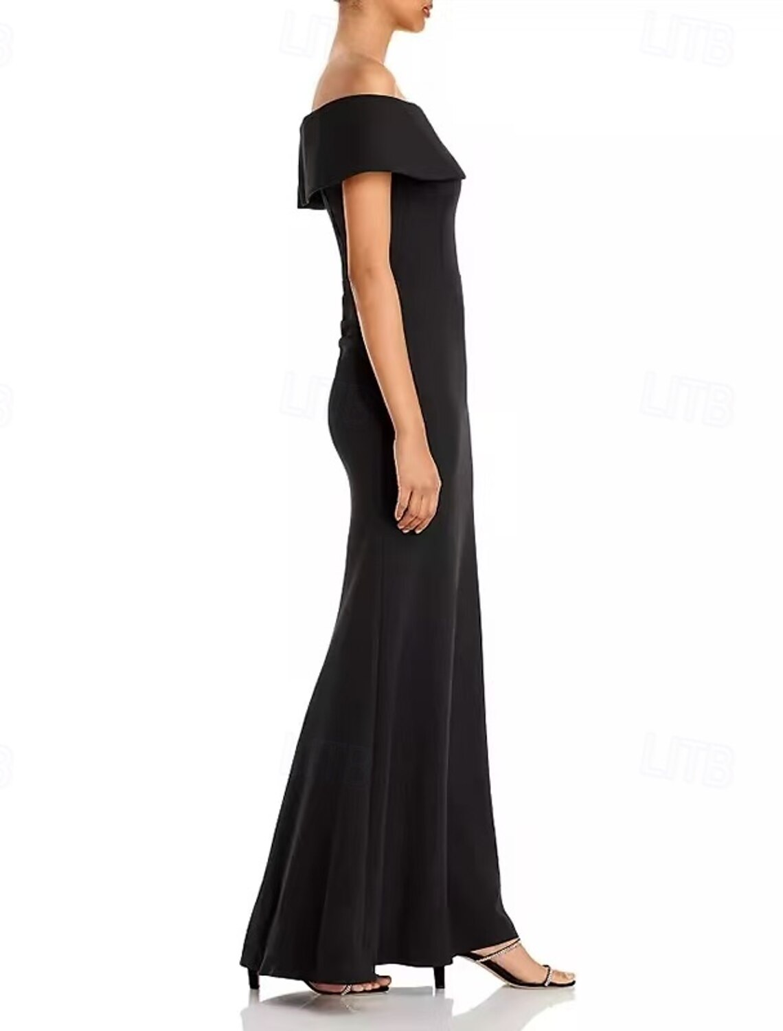 Mermaid / Trumpet Evening Gown Elegant Dress Evening Party Black Tie Gala Floor Length Short Sleeve Off Shoulder Wednesday Addams Family Cotton Blend Backless with Ruffles Shawl