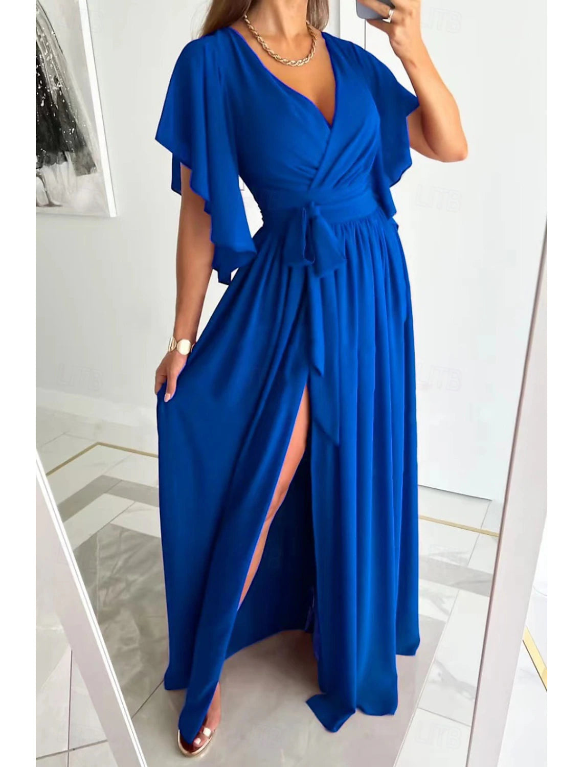 Women's Long Dress Maxi Dress Formal Dress Fashion Flare Cuff Sleeve Party Date Regular Fit Plain Short Sleeve V Neck Black Red Blue Khaki Summer