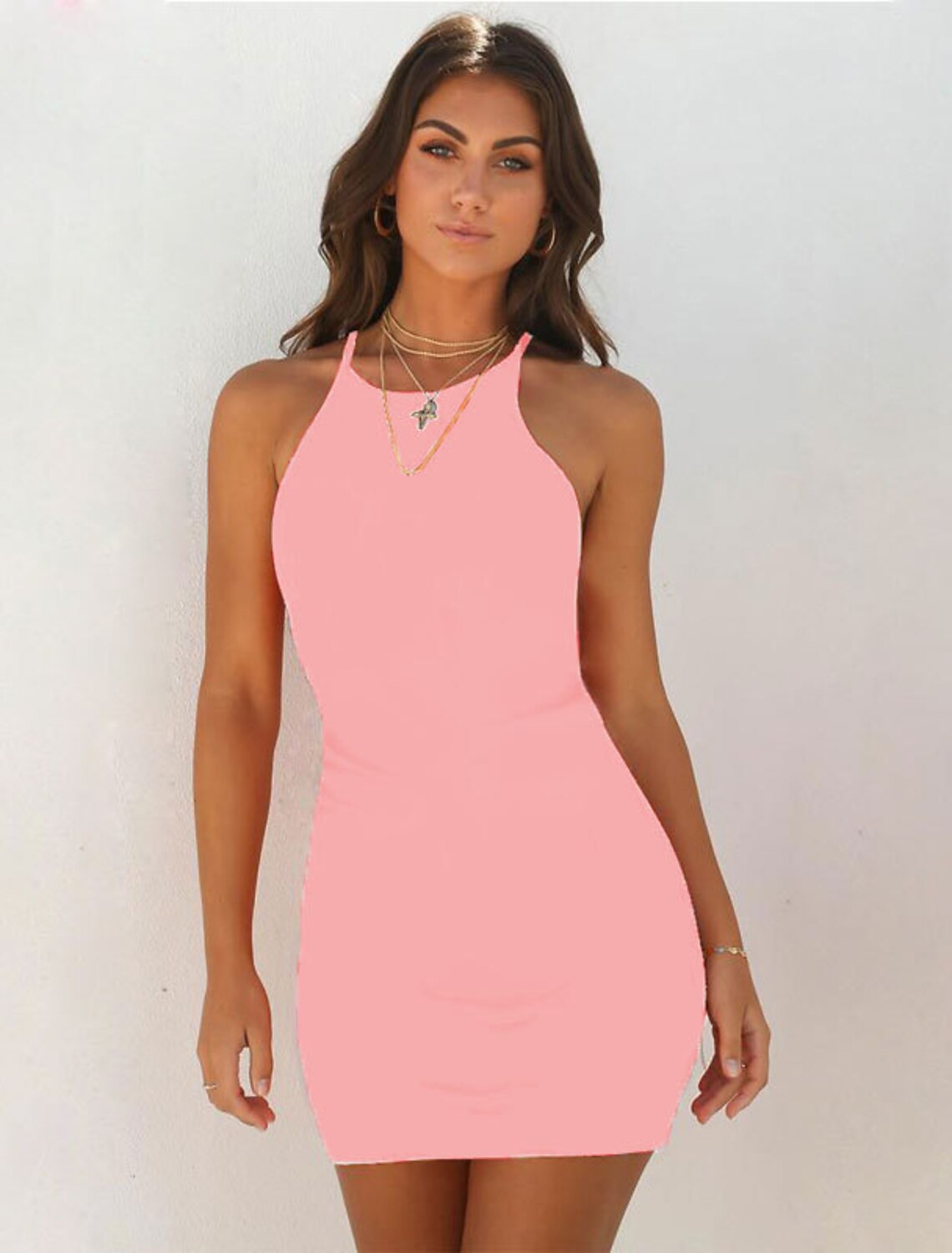Women's Mini Dress Casual Dress Sheath Dress Sundress Hot Basic Party Daily Holiday Slim Pure Color Sleeveless Halter Neck Black White Yellow Pink Summer Spring