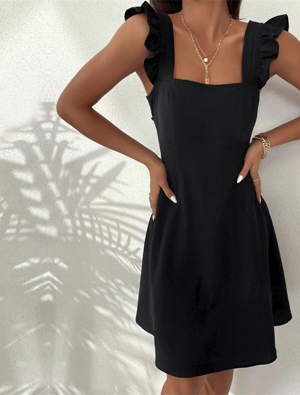 Women's Mini Dress Casual Dress Summer Dress Fashion Butterfly Sleeve Outdoor Party Holiday Regular Fit Plain Sleeveless Square Neck Black Burgundy Blue Summer Spring