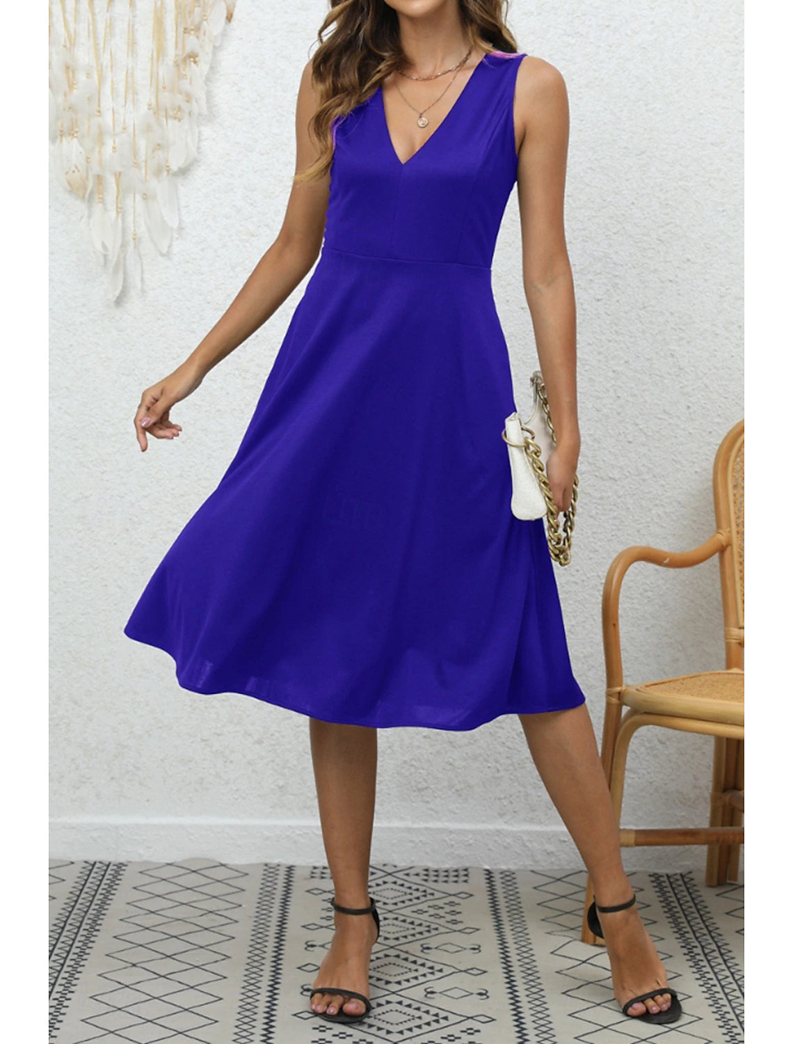 Women's Midi Dress Party Dress Cocktail Dress Fashion Party Birthday Date Regular Fit Plain Sleeveless V Neck Black Wine Blue Dark Green Summer