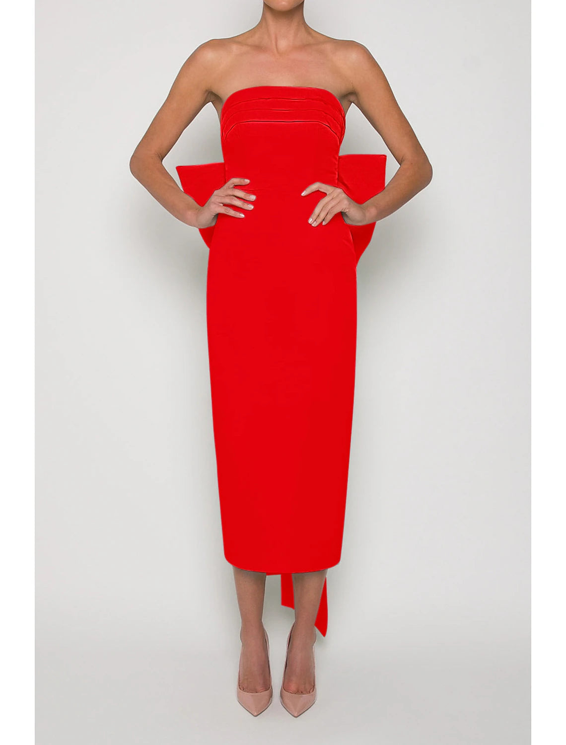 Sheath Cocktail Dresses Party Dress Wedding Guest Engagement Tea Length Sleeveless Strapless Fall Wedding Reception Satin with Bow(s) Derby Dresses