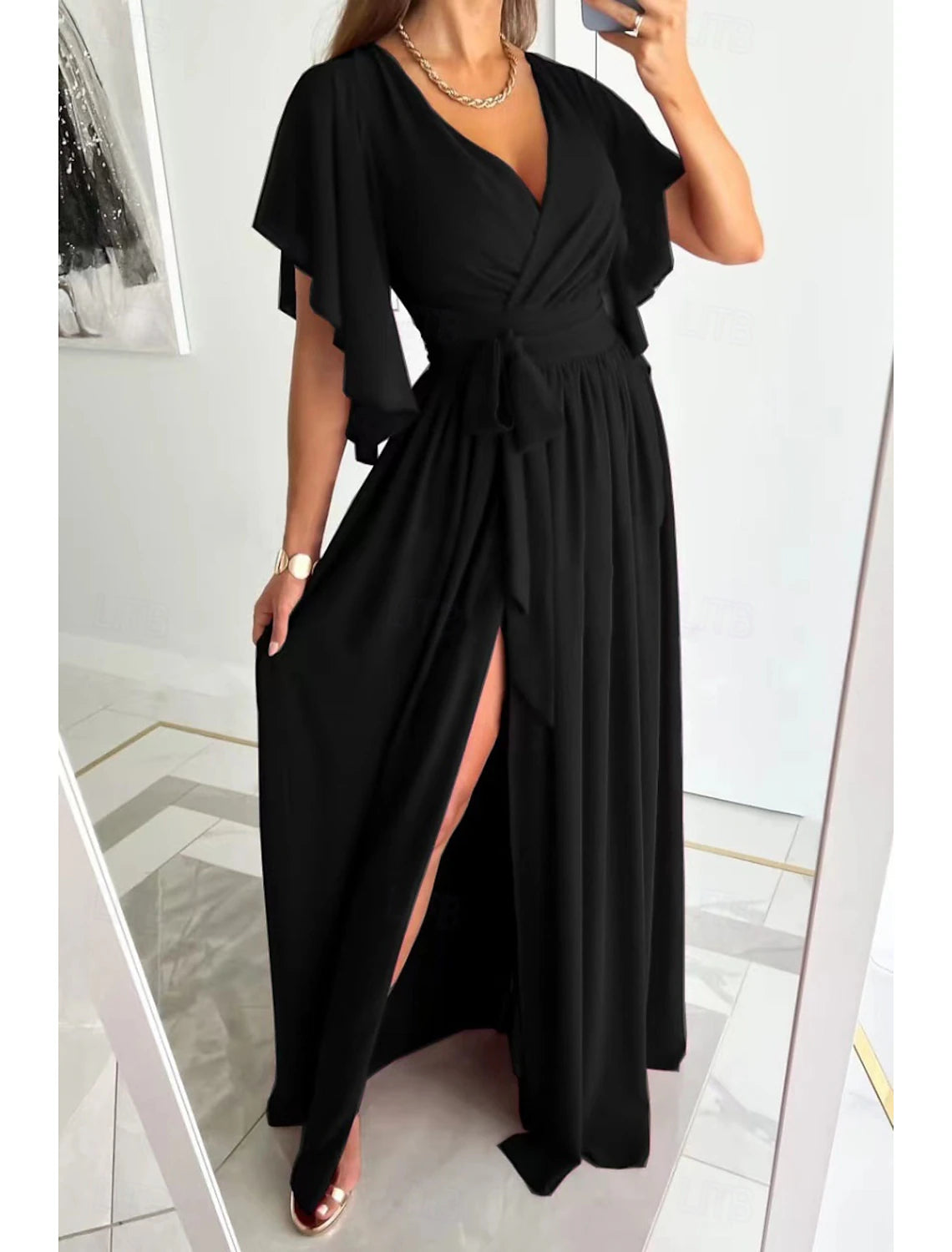 Women's Long Dress Maxi Dress Formal Dress Fashion Flare Cuff Sleeve Party Date Regular Fit Plain Short Sleeve V Neck Black Red Blue Khaki Summer