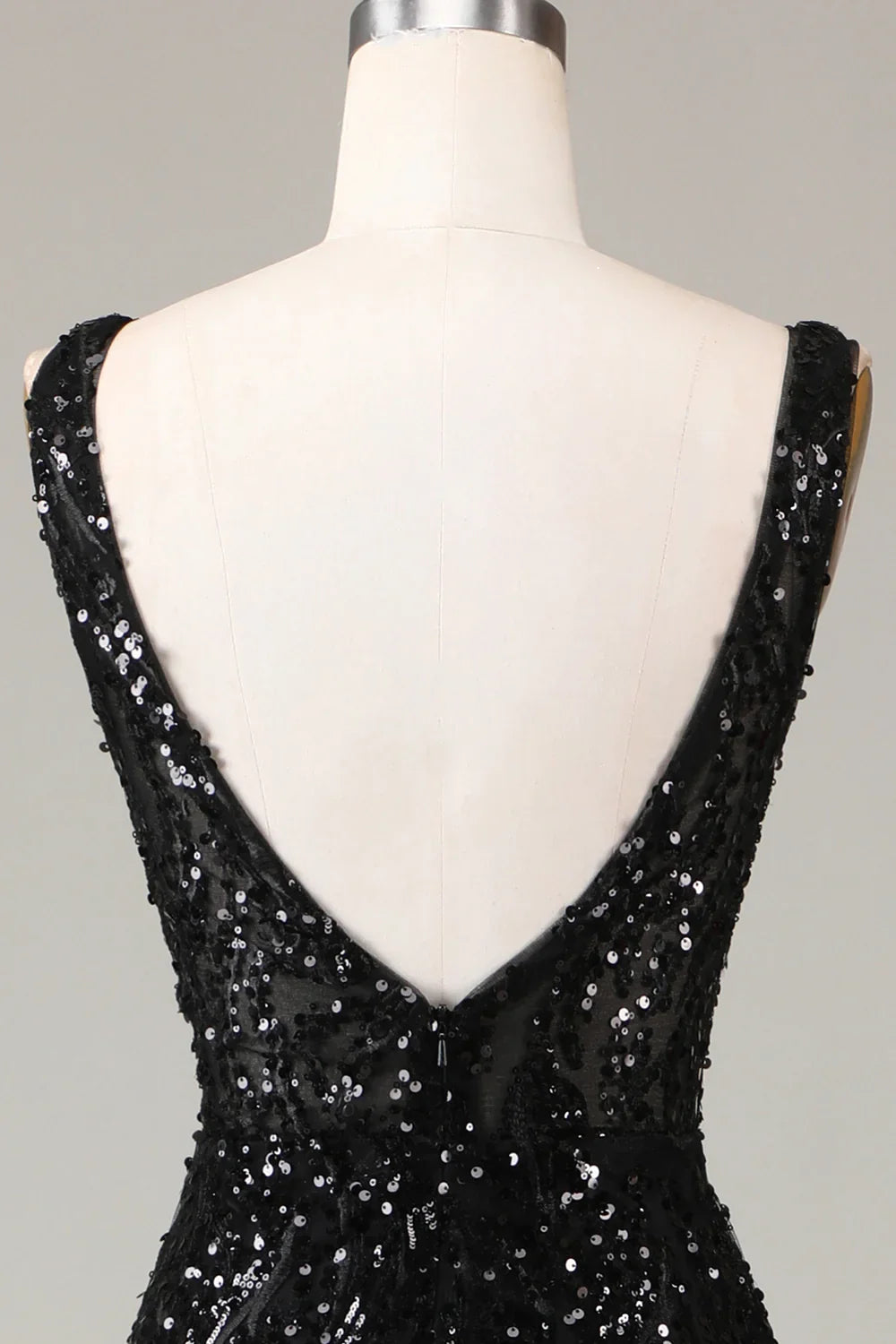 DingJiDress Black Sparkly Depp V-neck Mermaid Prom Dress with Feathers