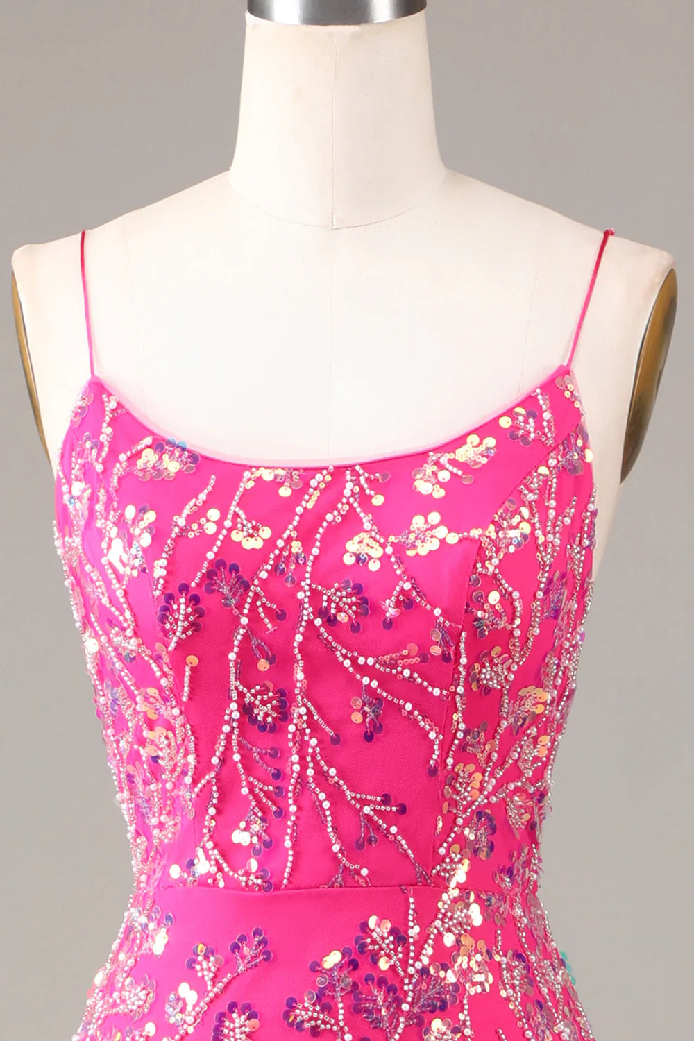 DingJiDress Hot Pink Sequins & Beaded Mermaid Prom Dress with Backless