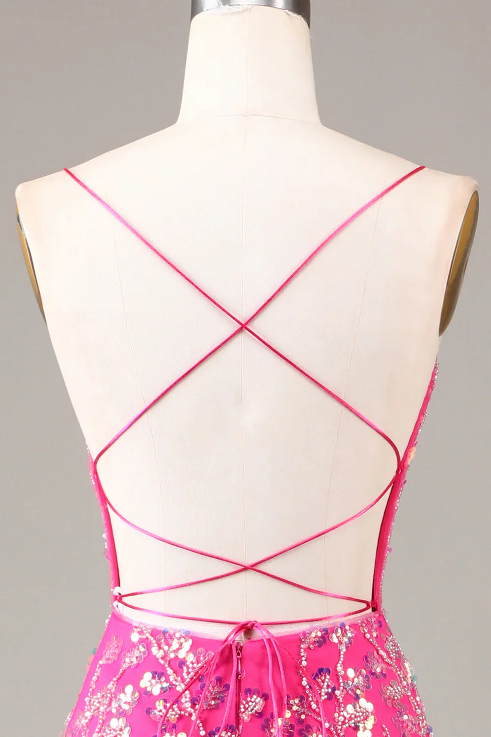 DingJiDress Hot Pink Sequins & Beaded Mermaid Prom Dress with Backless