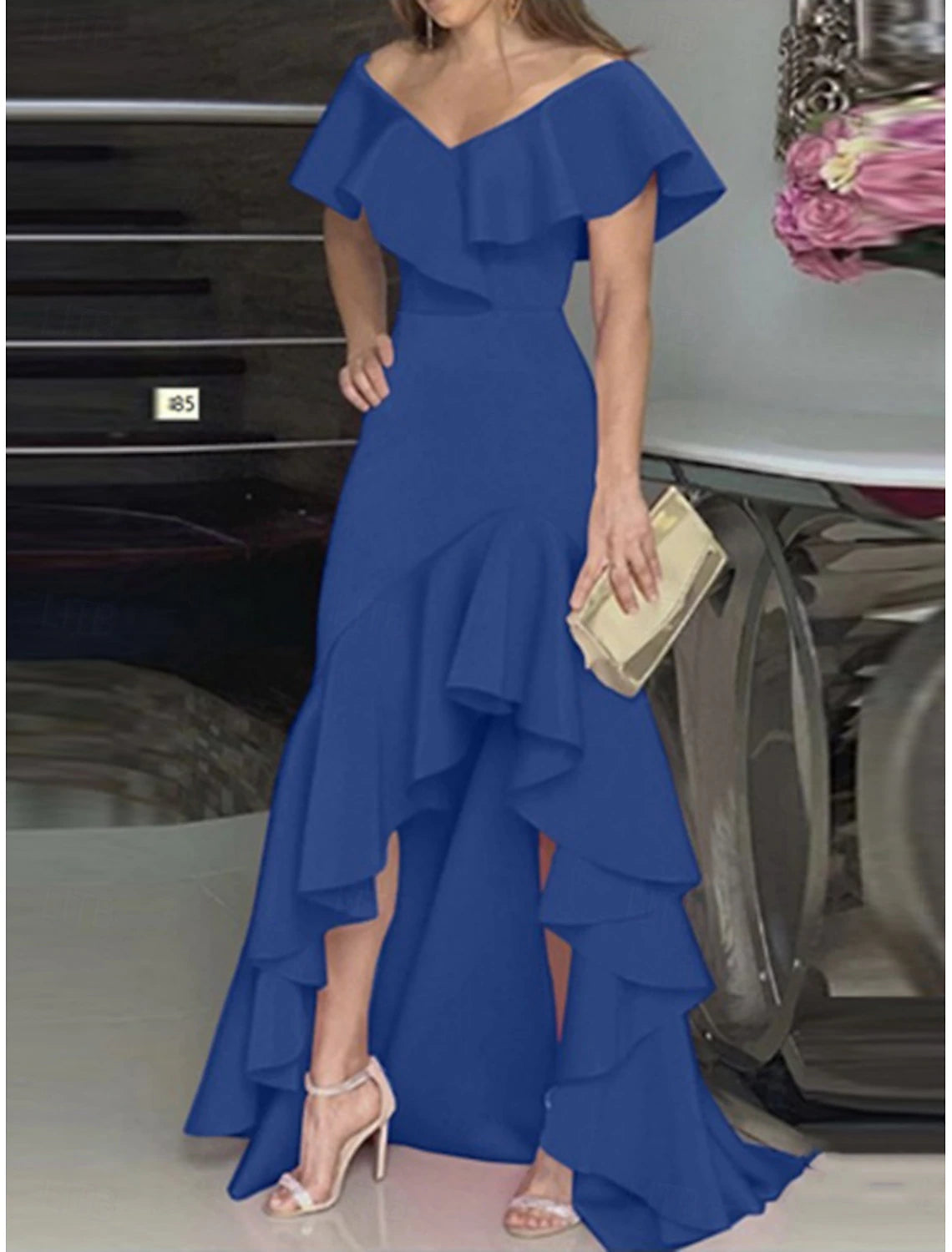 Kentucky Derby Women's Maxi Dress A Line Dress Summer Dress Puff Sleeve Dress Elegant Semi Formal Wedding Guest Engagement Cocktail Party Regular Fit Graphic Sleeveless V Neck Black Wine Blue Fuchsia