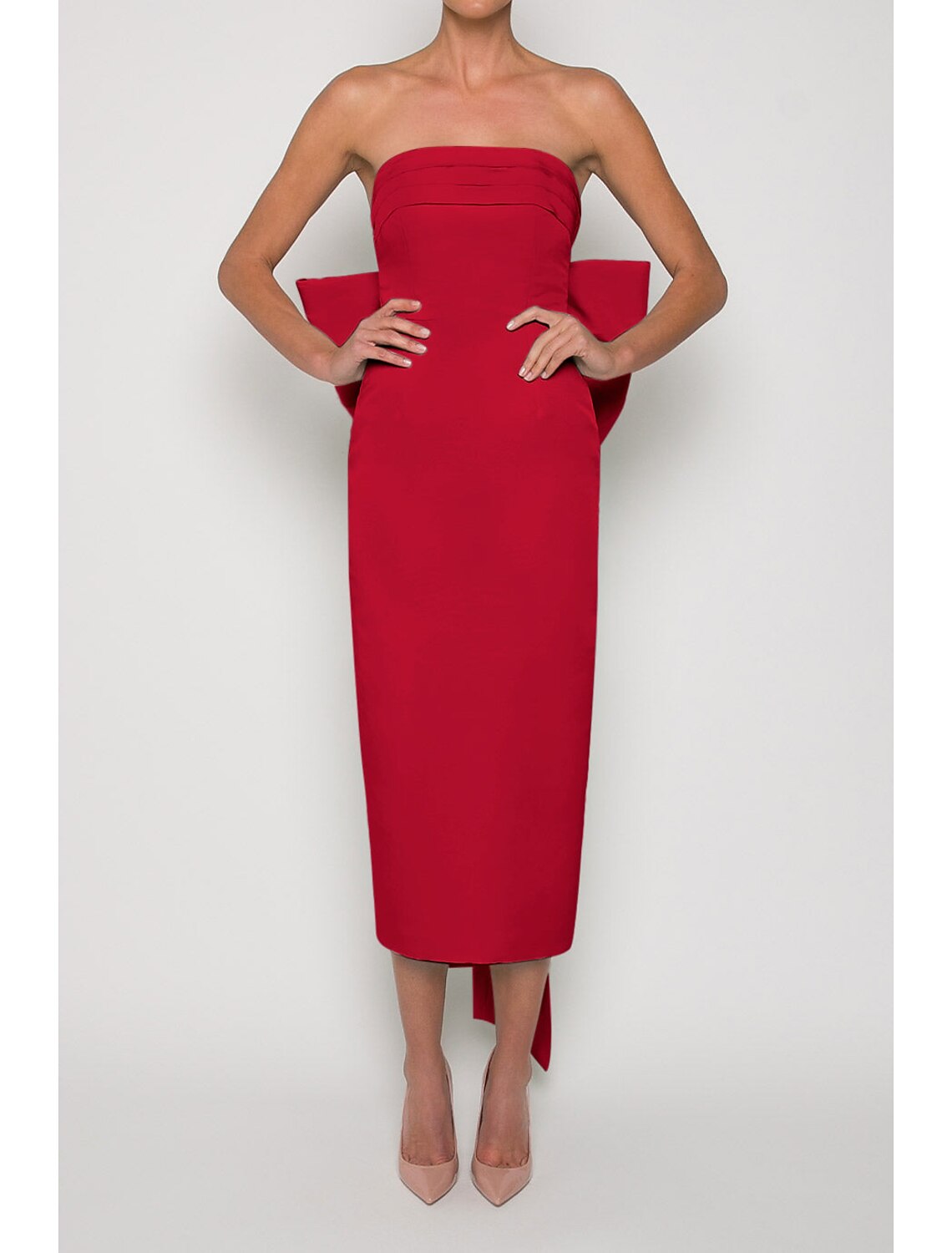 Sheath Cocktail Dresses Party Dress Wedding Guest Engagement Tea Length Sleeveless Strapless Fall Wedding Reception Satin with Bow(s) Derby Dresses