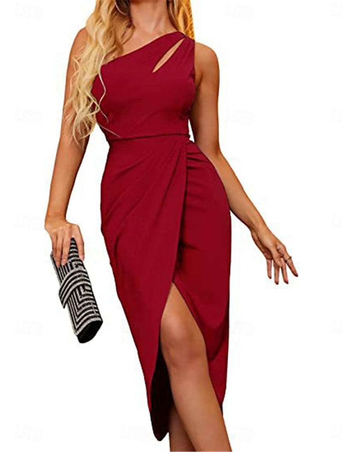 Women's Midi Dress Graduation Dress Casual Dress Bodycon Wrap Dress Casual Party Street Regular Fit Plain Sleeveless One Shoulder Black Wine Green Summer Fall