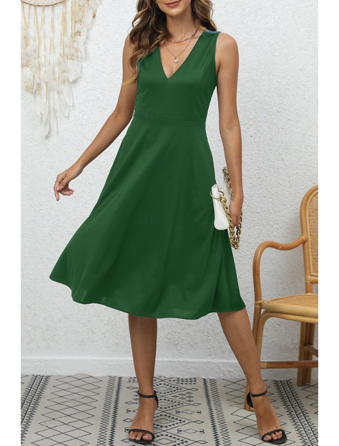 Women's Midi Dress Party Dress Cocktail Dress Fashion Party Birthday Date Regular Fit Plain Sleeveless V Neck Black Wine Blue Dark Green Summer