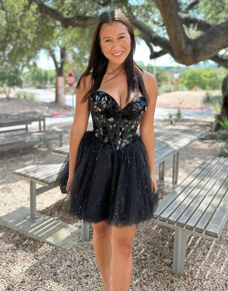 Champagne glitter A-line strapless backless lace multi-layer party dress