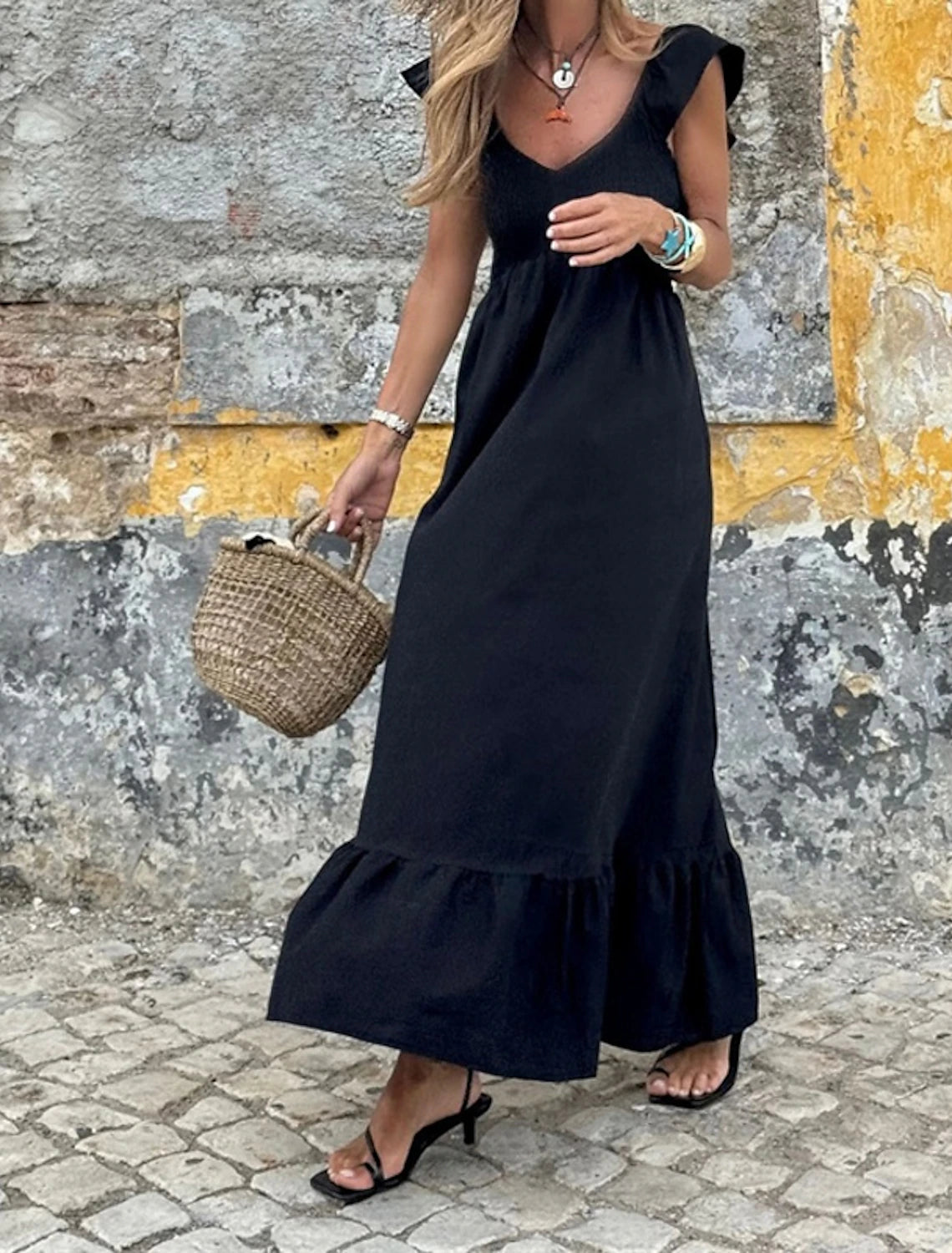 Women's Long Dress Maxi Dress Casual Dress Swing Dress Boho Dress Fashion Outdoor Party Holiday Regular Fit Plain Sleeveless V Neck Black Summer