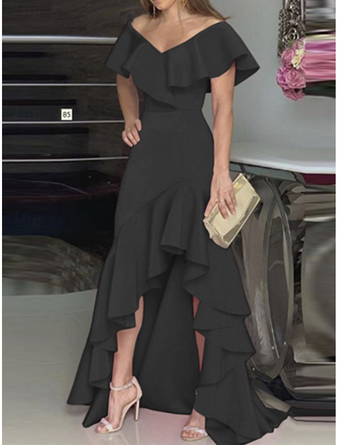 Kentucky Derby Women's Maxi Dress A Line Dress Summer Dress Puff Sleeve Dress Elegant Semi Formal Wedding Guest Engagement Cocktail Party Regular Fit Graphic Sleeveless V Neck Black Wine Blue Fuchsia