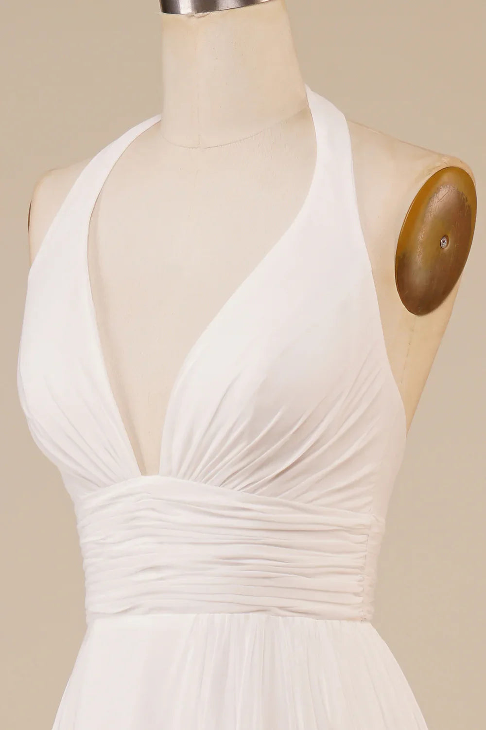 DingJiDress A-Line Halter Ivory Sweep Train Wedding Dress with Slit