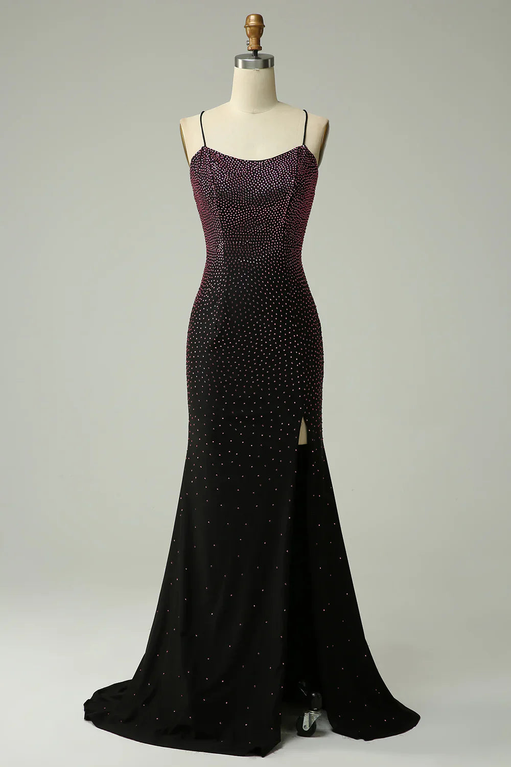 DingJiDress Dark Purple Spaghetti Straps Mermaid Prom Dress with Beading