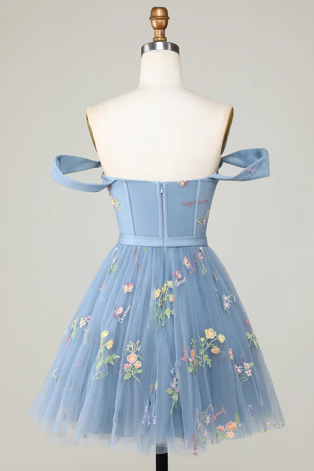 DingJiDress Cute A Line Sweetheart Grey Blue Short Homecoming Dress with Embroidery