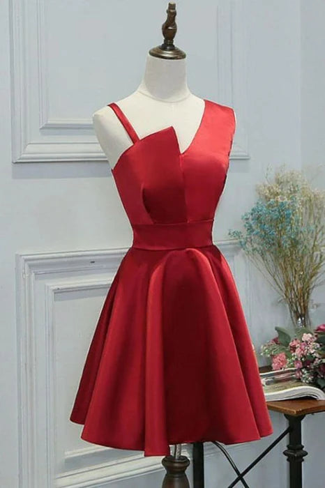 Simple A-line Red Sleeveless Homecoming Short Prom Party Dresses ﻿