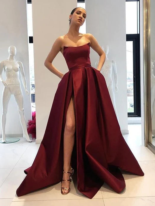 Simple Red Spaghetti Strap Long Mermaid Prom Dress with Taping Detail
