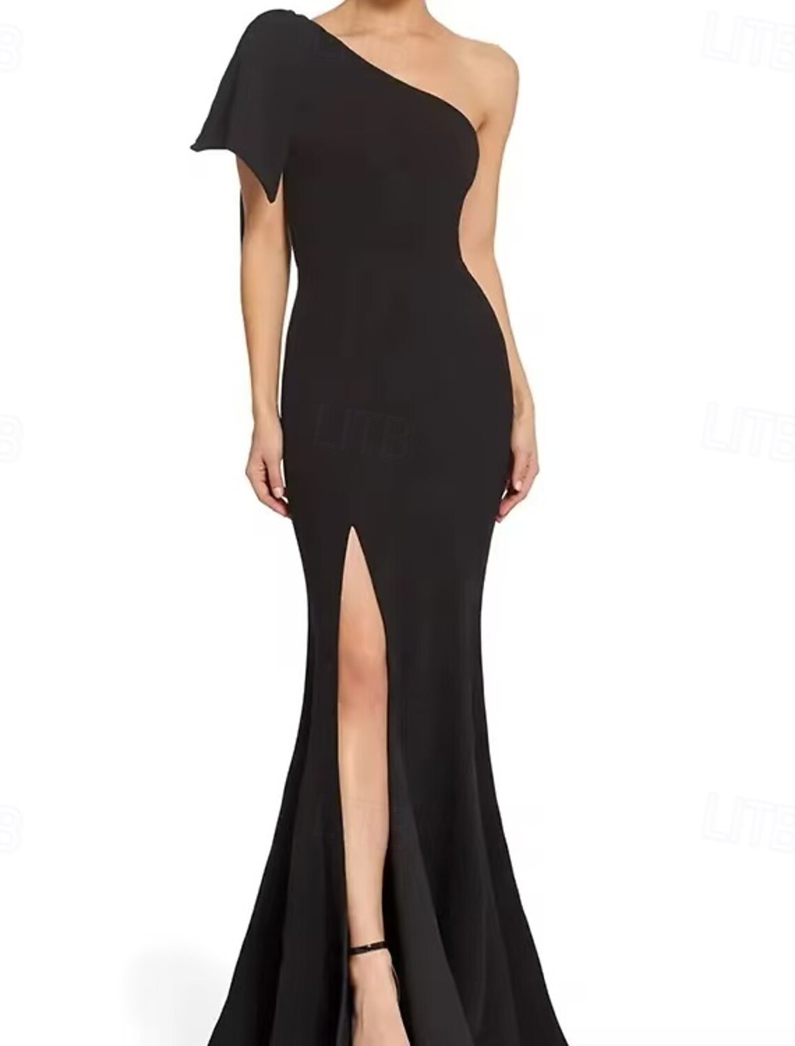 Mermaid / Trumpet Evening Gown Elegant Dress Evening Party Black Tie Gala Floor Length Sleeveless One Shoulder Wednesday Addams Family Cotton Blend Backless with Ruffles Slit Butterfly