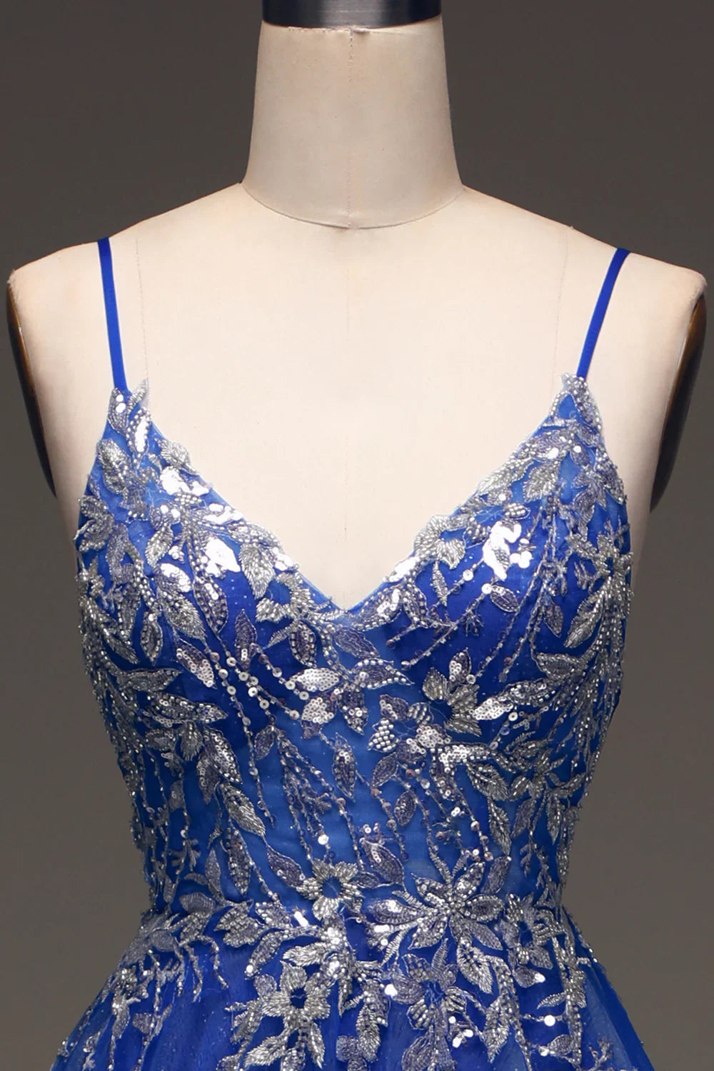 DingJiDress A-Line Sequins Royal Blue Prom Dress with Appliques