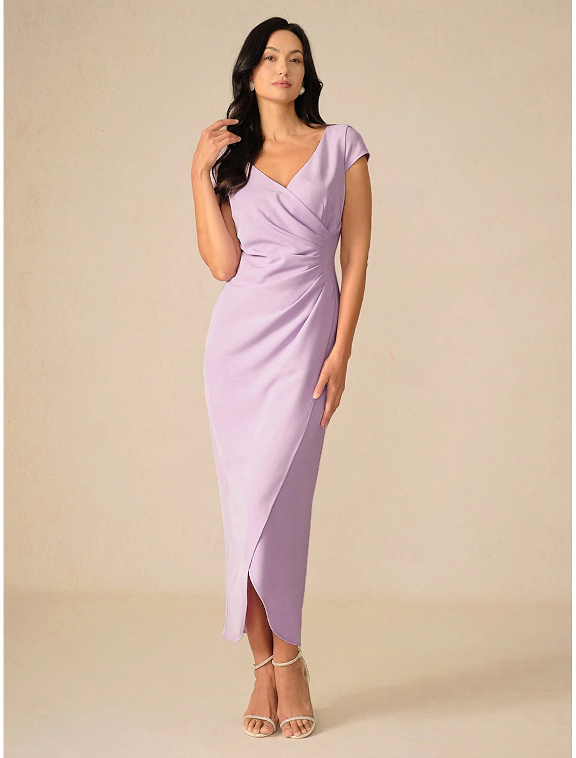 Women's Maxi Dress Wrap Dress Party Formal Cocktail Wedding Party Wedding Guest Regular Fit Solid Color Short Sleeve V Neck Light Purple Summer Spring Fall