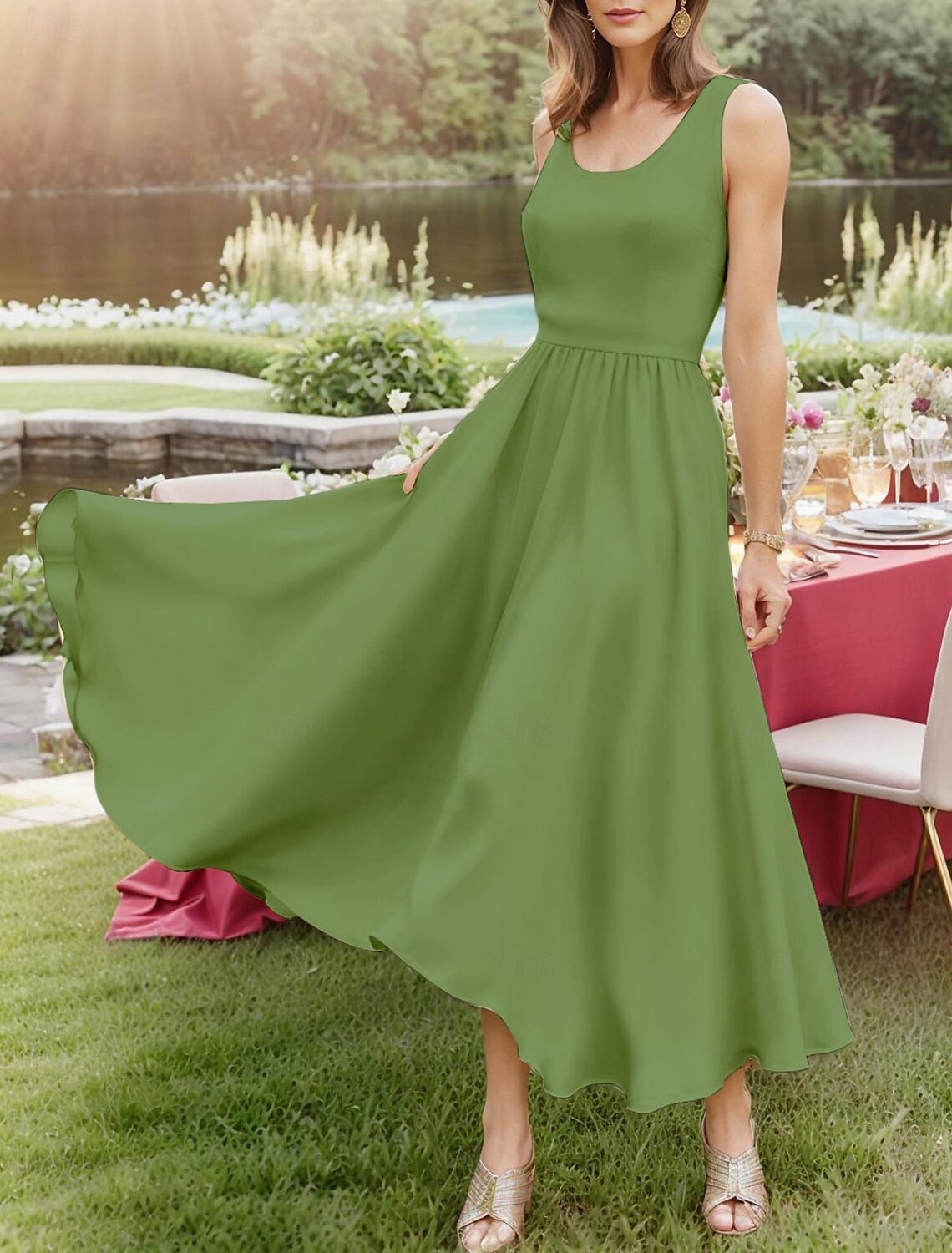 Women's Midi Dress Sundress A Line Dress Off The Shoulder Dress Vacation Casual Beach Outdoor Party Going out Regular Fit Solid Color Graphic Plain Sleeveless U Neck White Pink Wine Navy Blue Summer