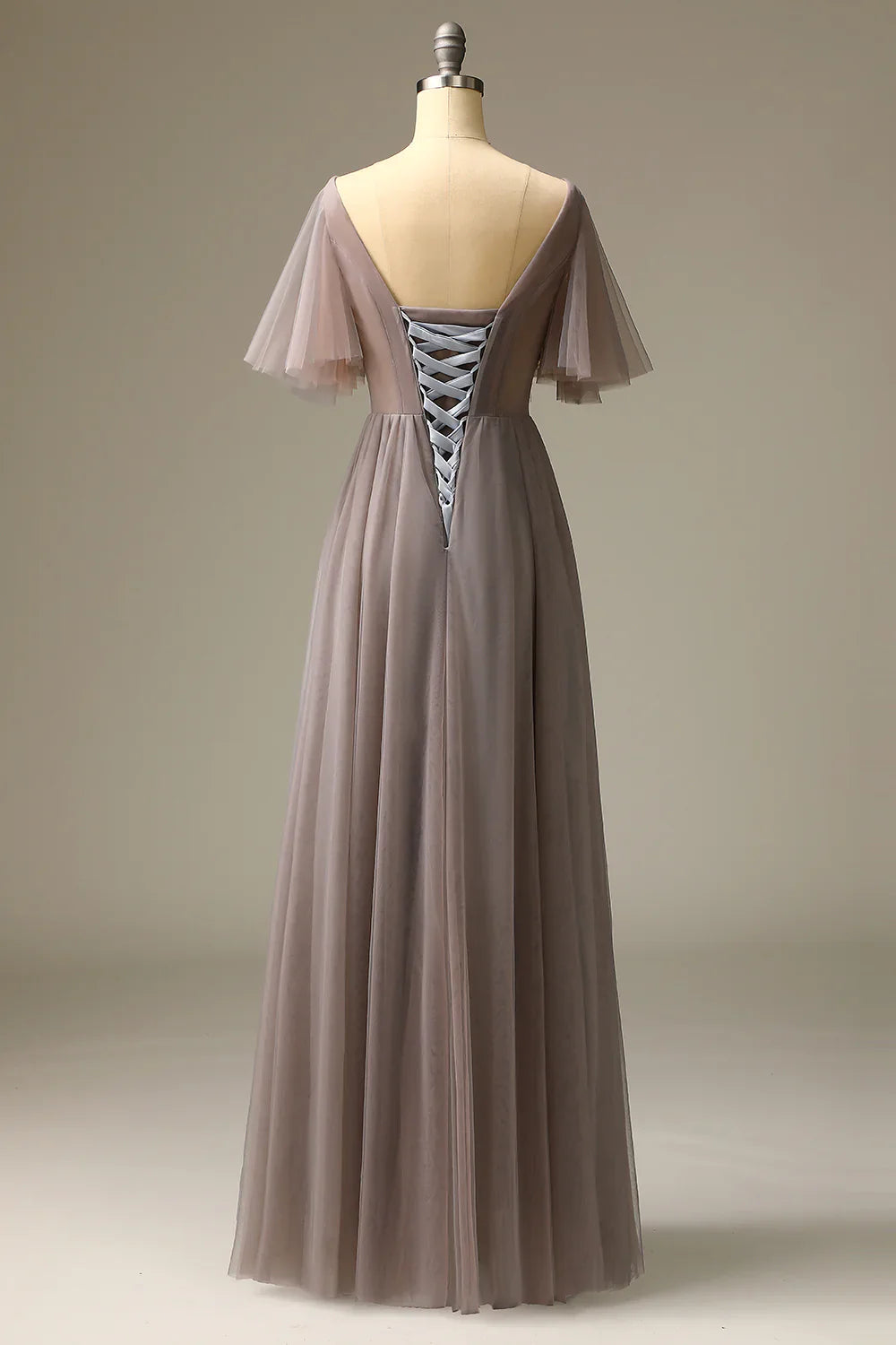 DingJiDress Grey V Neck Prom Dress