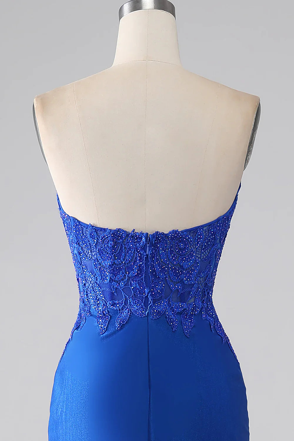 DingJiDress Royal Blue Mermaid Strapless Long Beaded Prom Dress With Appliques
