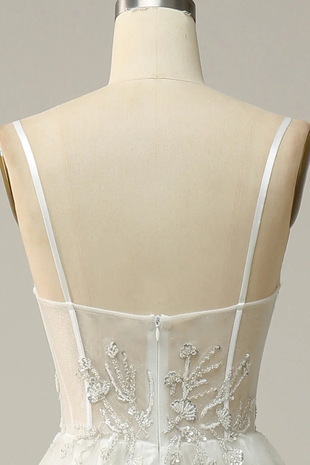 DingJiDress A Line Spaghetti Straps White Long Bridal Dress with Appliques