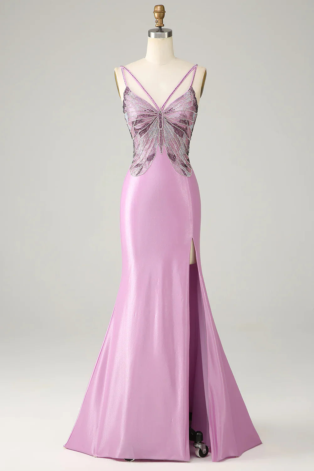DingJiDress Purple Mermaid Backless Spaghetti Straps Butterflies Prom Dress