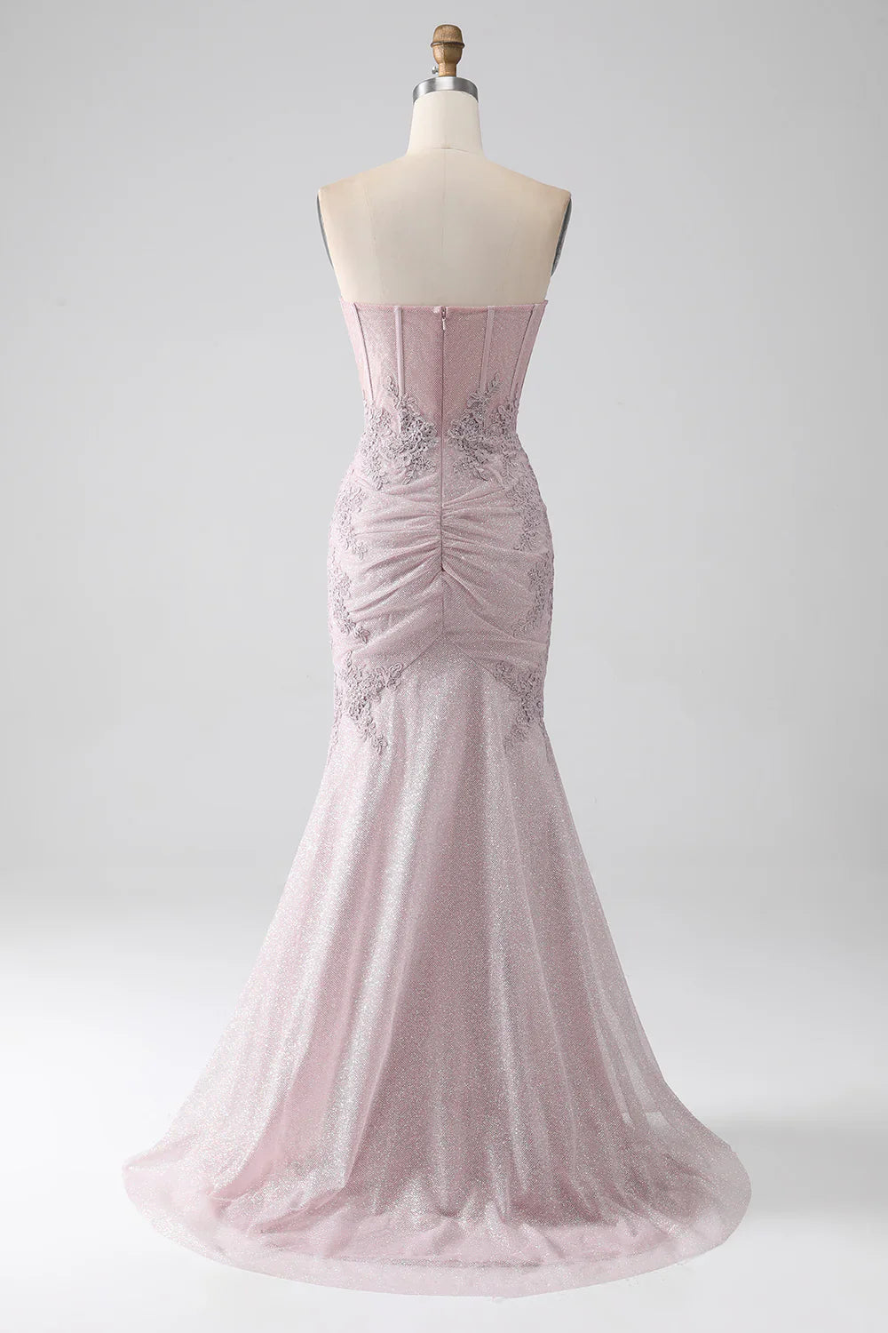 DingJiDress Sparkly Blush Strapless Mermaid Corset Prom Dress with Appliques