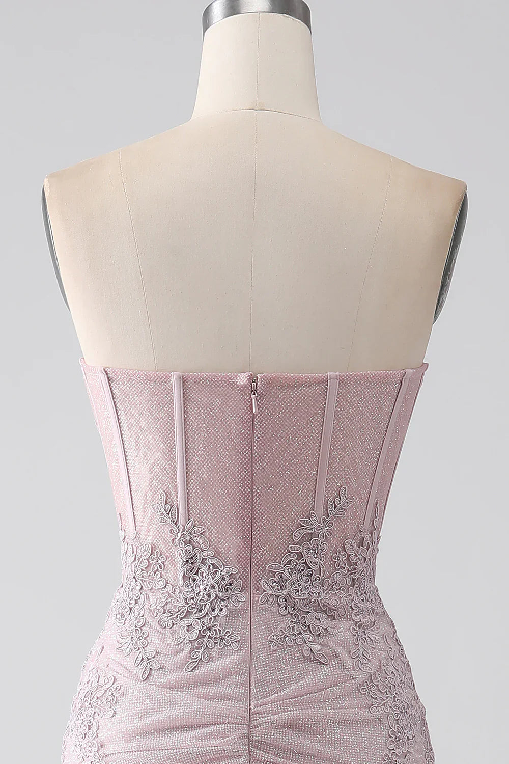 DingJiDress Sparkly Blush Strapless Mermaid Corset Prom Dress with Appliques