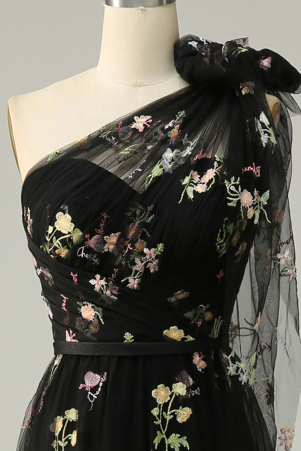 DingJiDress A-Line One Shoulder Black Long Prom Dress With Embroidery
