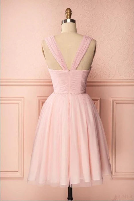 Pink Vintage Tulle Knee Length Homecoming Dress Straps Graduation Dresses