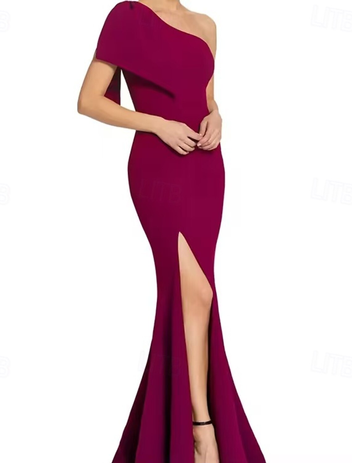 Mermaid / Trumpet Evening Gown Elegant Dress Evening Party Black Tie Gala Floor Length Sleeveless One Shoulder Wednesday Addams Family Cotton Blend Backless with Ruffles Slit Butterfly