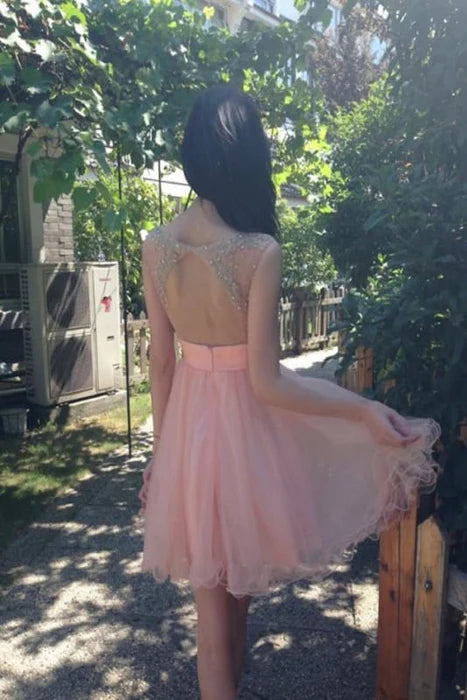 Backless Tulle Short Prom Homecoming Dress