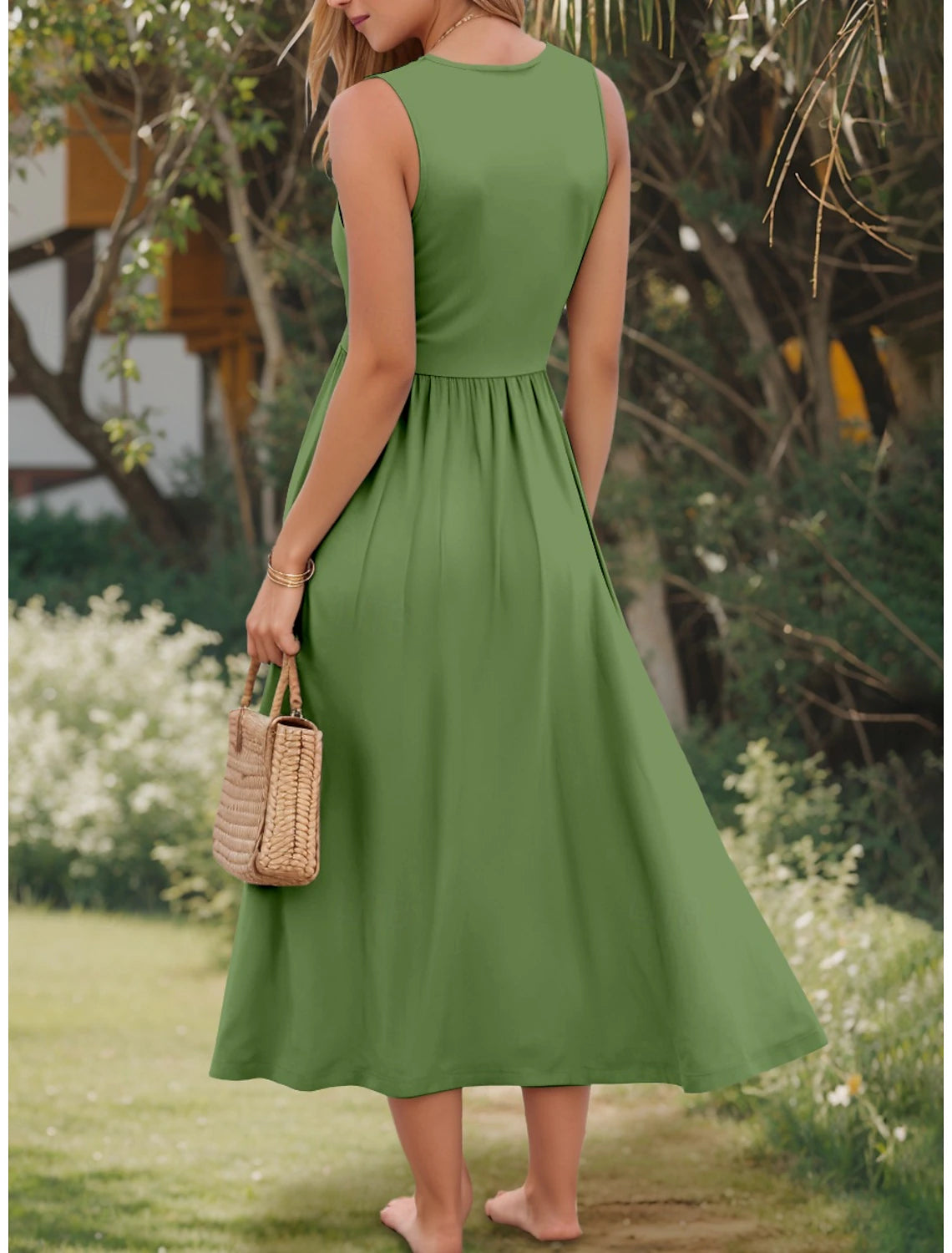 Women's Midi Dress Sundress A Line Dress Off The Shoulder Dress Vacation Casual Beach Outdoor Party Going out Regular Fit Solid Color Graphic Plain Sleeveless U Neck White Pink Wine Navy Blue Summer