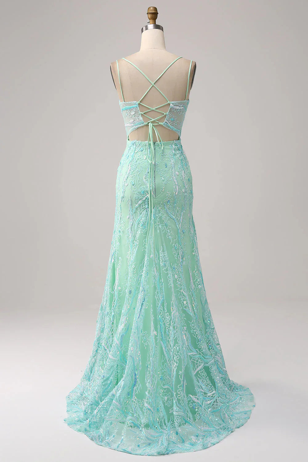 DingJiDress Mermaid Lace-Up Back Lilac Sequins Prom Dress with Slit