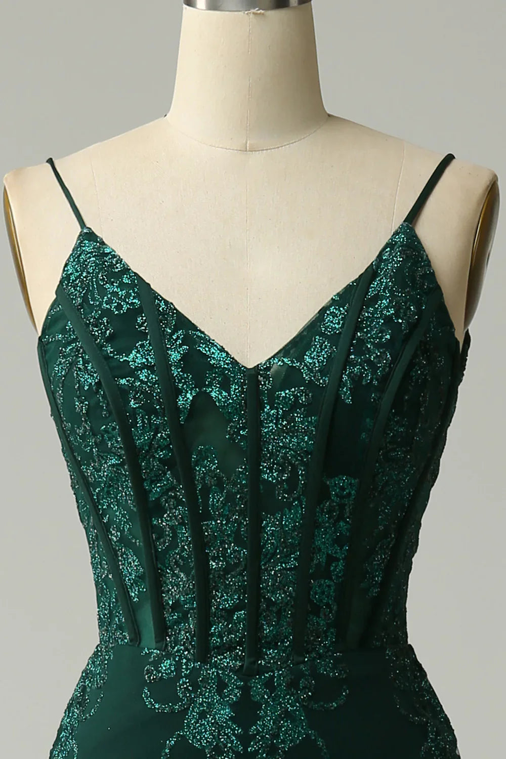DingJiDress Mermaid Spaghetti Straps Peacock Green Prom Dress with Appliques