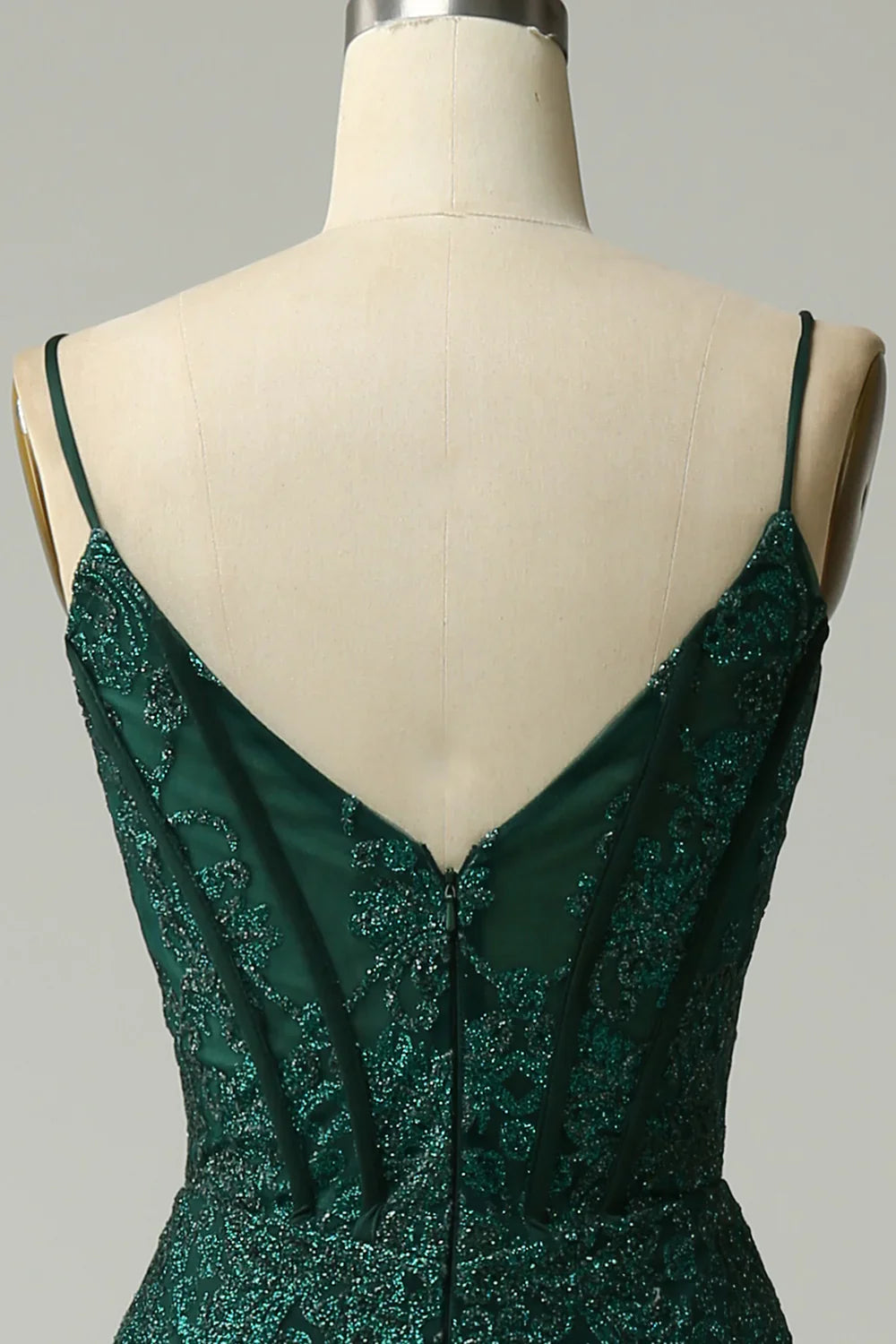 DingJiDress Mermaid Spaghetti Straps Peacock Green Prom Dress with Appliques